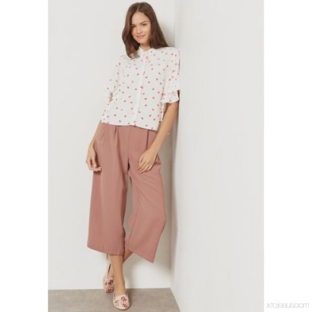 Band New Topshop pink Wide Leg Crop Pants Pink